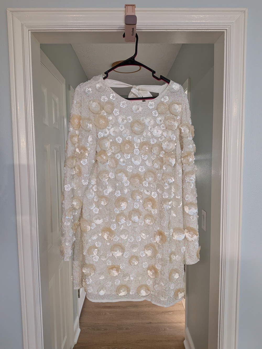 Asos Ivory Sequin & 3D Floral Long Sleeve Dress 10